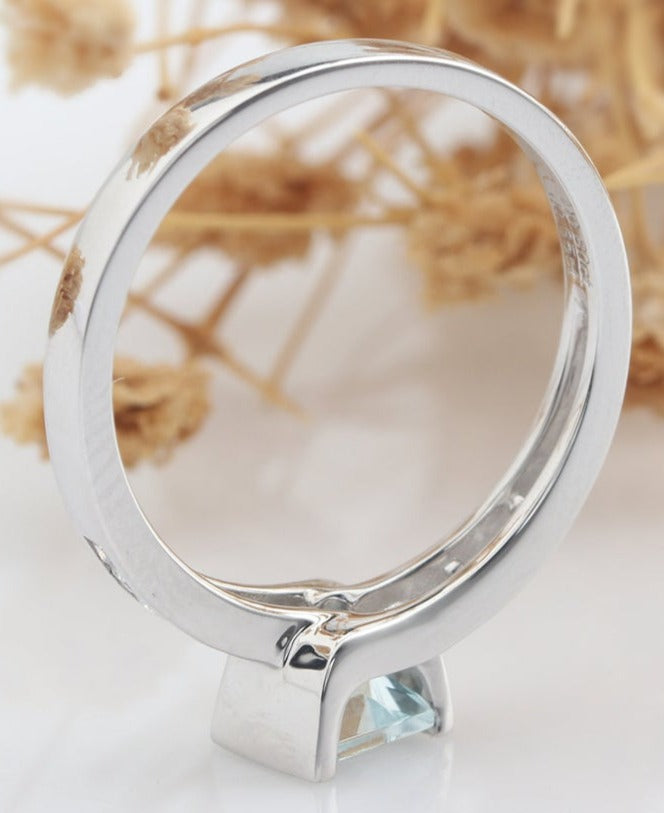 1 CT Princess Cut Aquamarine Blue Diamond 925 Sterling Sliver Women Wedding Promise Ring