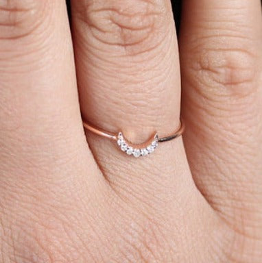 0.05 CT Round Cut Diamond 925 Sterling Silver Women Anniversary Moon Ring