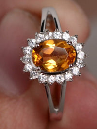 2 CT Oval Cut Citrine Yellow Diamond 925 Sterling Silver Promise Halo Ring