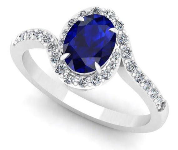 2 CT Oval Cut Blue Sapphire Diamond 925 Sterling Silver Women Engagement Halo Ring