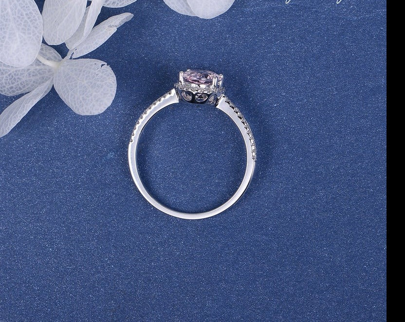 1.75 Ct Oval Cut Pink Morganite 925 Sterling Silver Gorgeous Halo Engagement Ring