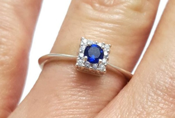 1 CT Round Cut Blue Sapphire Diamond 925 Sterling Silver Halo Women Engagement Ring