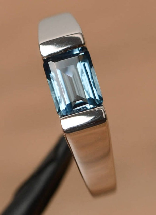 1 CT Emerald Cut London Blue Topaz 925 Sterling Silver Women Engagement Solitaire Ring