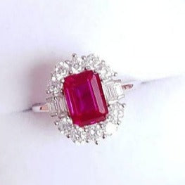 1 CT 925 Sterling Silver Ruby Emerald Cut Diamond Halo Engagement Ring
