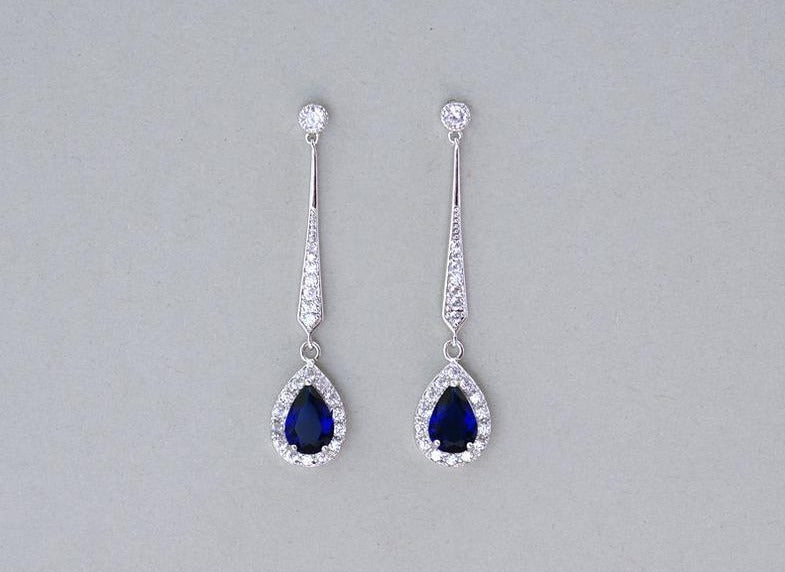 2.50 Ct Pear Cut Blue Sapphire & White CZ Drop/Dangle Engagement Wedding Earrings In 925 Sterling Silver