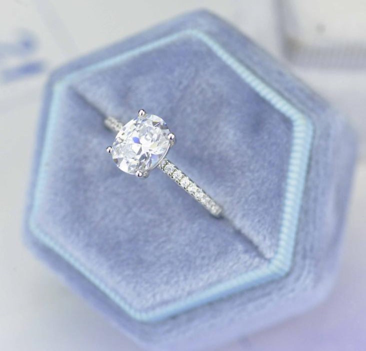2 CT 925 Sterling Silver Oval Cut Diamond Engagement Solitaire Ring