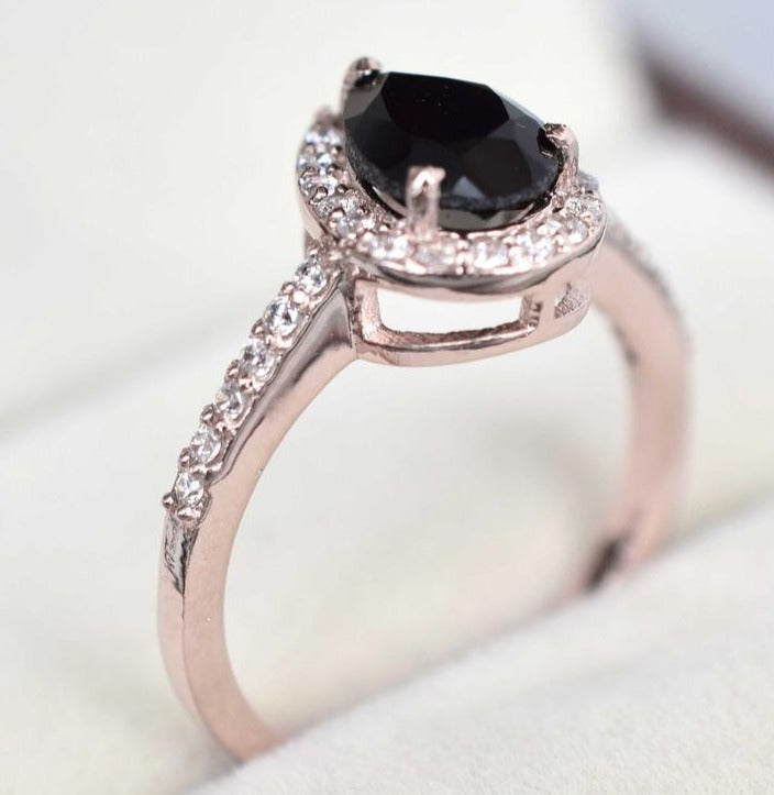 2 CT 925 Sterling Silver Pear Cut Black Cubic Zirconia Diamond Anniversary Halo Ring
