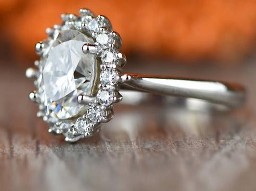 2 CT Oval Cut Diamond 925 Sterling Silver Halo Women's Promise Ring
