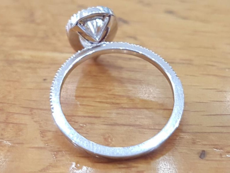 1 CT 925 Sterling Silver Pear Cut Diamond Anniversary & Engagement Halo Ring