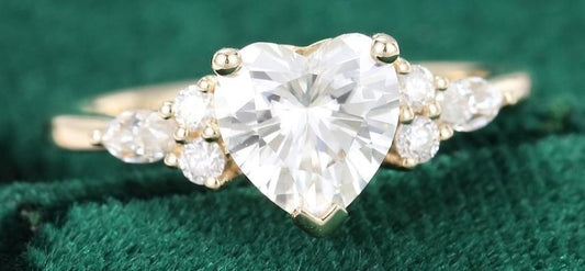 2 CT Heart Cut White Diamond Yellow Gold Over 925 Sterling Sliver Women Anniversary Ring Gift For Her