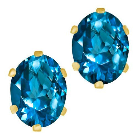 atjewels 14K Yellow Gold Over Sterling Silver Oval Blue Topaz Stud Earrings For Women's MOTHER'S DAY SPECIAL OFFER - atjewels.in