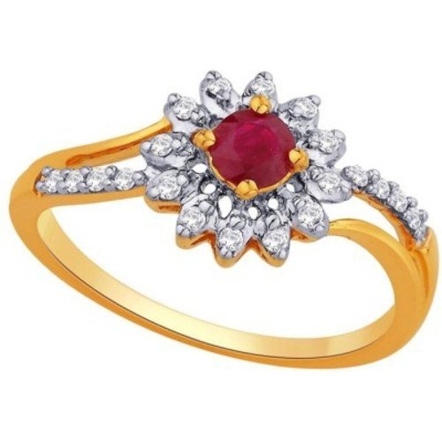 atjewels 0.13 CT 14K Yellow Gold Over Sterling Round white and red CZ Star Flower Ring for Women's MOTHER'S DAY SPECIAL OFFER - atjewels.in