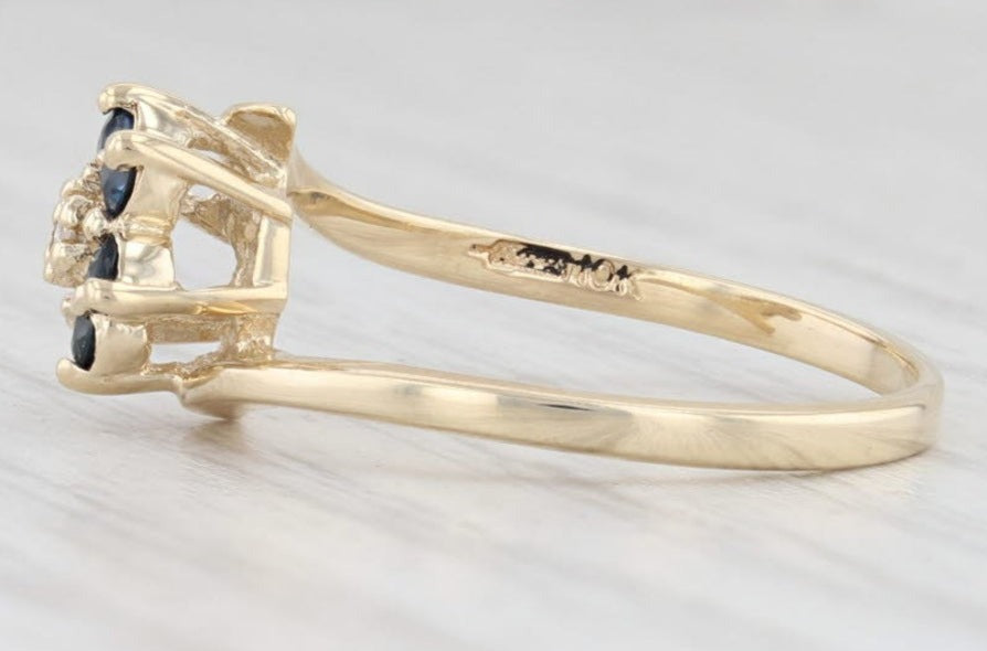 0.33 CT Round Cut Blue Sapphire Diamond 925 Sterling Silver Women Anniversary Flower Bypass Ring