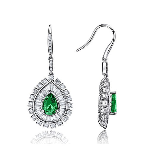 atjewels 14K White Gold Over 925 Sterling Silver Multicut Green Emerald & White CZ Dangle Earrings For Women/Girls MOTHER'S DAY SPECIAL OFFER - atjewels.in