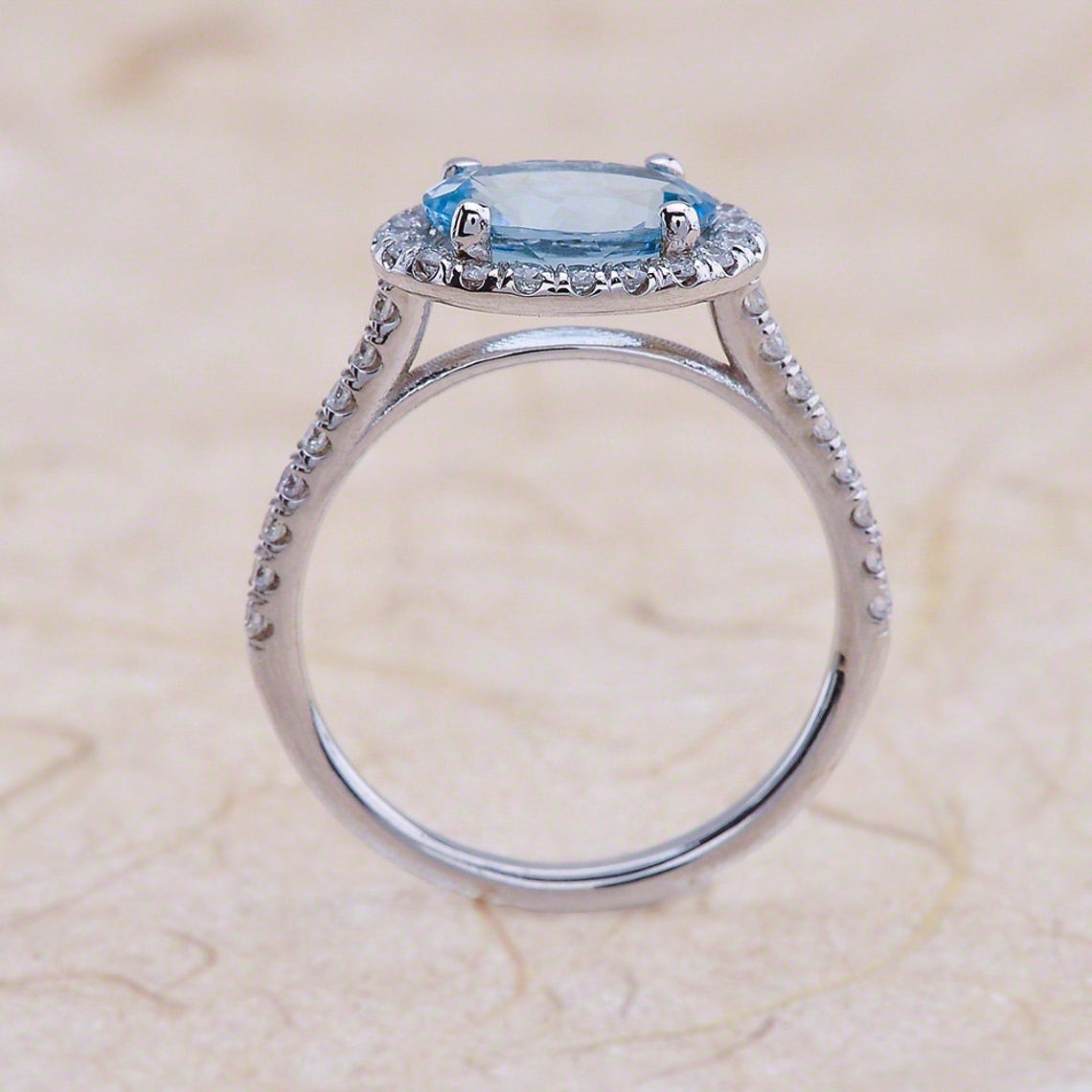 2 CT 925 Sterling Silver Aquamarine Oval Cut Diamond Engagement Halo Ring