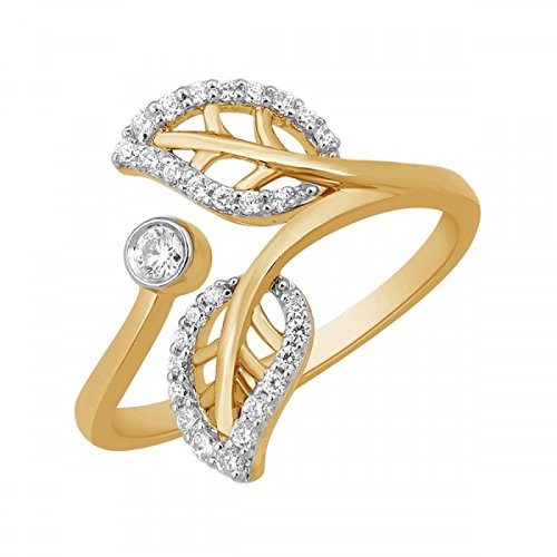 atjewels 14K Twotone Gold Over 925 Sterling Silver Round White Zirconia Bypass Leaf Ring For Women's MOTHER'S DAY SPECIAL OFFER - atjewels.in