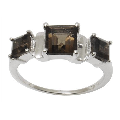 atjewels Princess Smoky Quartz In Sterling Silver Three Stone Ring Size US 7 MOTHER'S DAY SPECIAL OFFER - atjewels.in