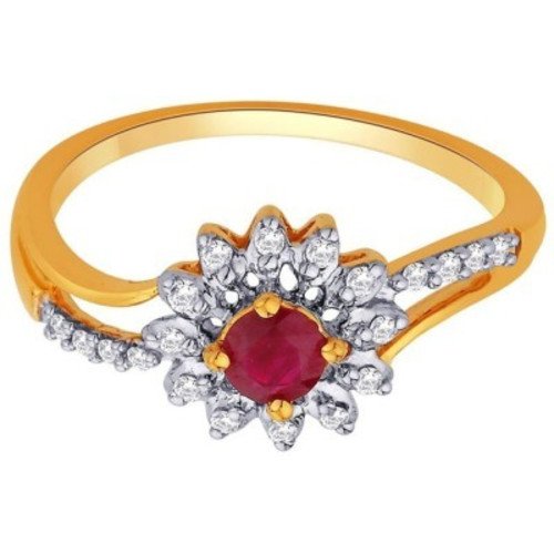 atjewels 0.13 CT 14K Yellow Gold Over Sterling Round white and red CZ Star Flower Ring for Women's MOTHER'S DAY SPECIAL OFFER - atjewels.in