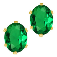 atjewels 14K Yellow Gold Over Sterling Silver Oval Green Emerald Stud Earrings For Women's MOTHER'S DAY SPECIAL OFFER - atjewels.in