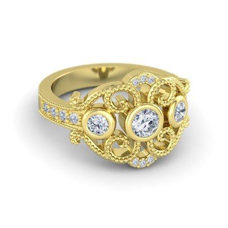 atjewels 14k Yellow Gold On 925 Silver White Simulated Diamond  Princess M Engagement Ring MOTHER'S DAY SPECIAL OFFER - atjewels.in