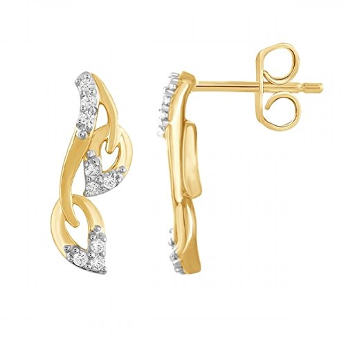 atjewels Leaf Stud Earrings Round White Zirconia in 14K Twotone Gold Over 925 Sterling Silver For Women's MOTHER'S DAY SPECIAL OFFER - atjewels.in
