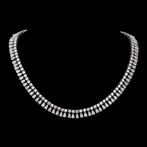 14K White Gold Over 925 Sterling Silver 45 Ct Pear & Round Cut Simulated Diamond Choker Tennis Necklace - atjewels.in