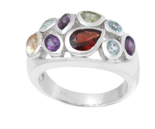 atjewels bezel set gemstones In Sterling Silver Cocktail Ring Size US 6 MOTHER'S DAY SPECIAL OFFER - atjewels.in