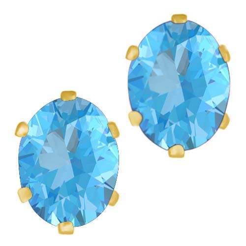 atjewels 14K Yellow Gold Over Sterling Silver Oval Blue Aquamarine Stud Earrings For Women's MOTHER'S DAY SPECIAL OFFER - atjewels.in