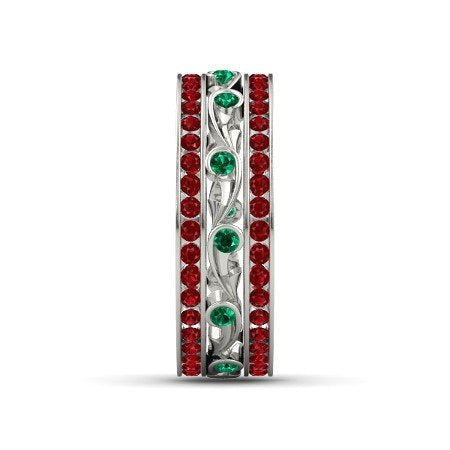 atjewels 14 White Gold Over .925 Sterling Silver Round Ruby and Emerald Sea Spray Band Ring MOTHER'S DAY SPECIAL OFFER - atjewels.in