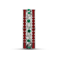 atjewels 14 White Gold Over .925 Sterling Silver Round Ruby and Emerald Sea Spray Band Ring MOTHER'S DAY SPECIAL OFFER - atjewels.in