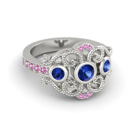 atjewels 14k White Gold On 925 Silver Blue and Pink Sapphire Disney Princess Mulan Engagement Ring MOTHER'S DAY SPECIAL OFFER - atjewels.in