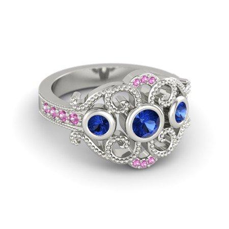 atjewels 14k White Gold On 925 Silver Blue and Pink Sapphire  Princess M Engagement Ring MOTHER'S DAY SPECIAL OFFER - atjewels.in