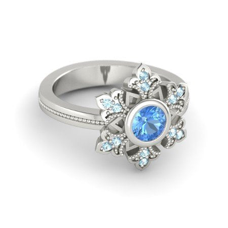 atjewels 18K White Gold On .925 Sterling Aquamarine Disney Princess Elsa Engagement Ring MOTHER'S DAY SPECIAL OFFER - atjewels.in