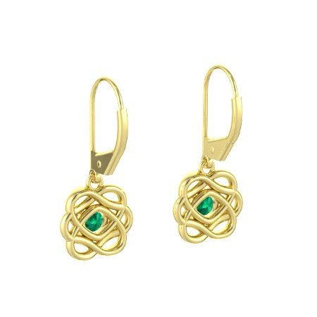 14k Yellow Gold Over Sterling Round Cut Green Emerald Knotted Vines Earrings For Women's MOTHER'S DAY SPECIAL OFFER - atjewels.in