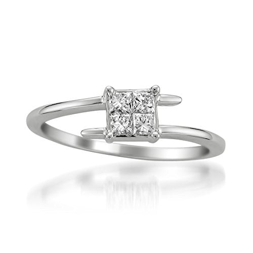 atjewels 14K White Gold Over 925 Sterling Silver Round White Zirconia Bypass Ring For Women's MOTHER'S DAY SPECIAL OFFER - atjewels.in