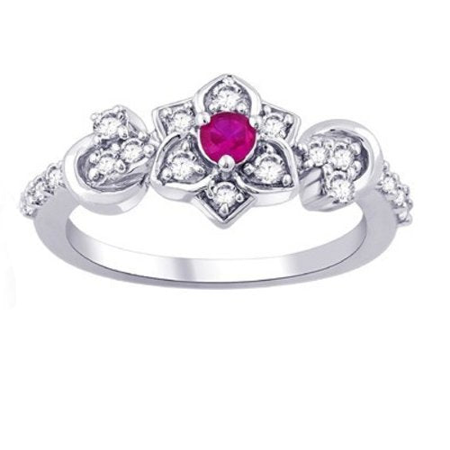 atjewels 14K White Gold Over Sterling Pink & White CZ Floral Engagement Ring for Women's MOTHER'S DAY SPECIAL OFFER - atjewels.in