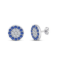 atjewels 14K White Gold Over .925 Sterling Silver Round Cut Blue Sapphire Cluster Stud Earrings For Women's MOTHER'S DAY SPECIAL OFFER - atjewels.in