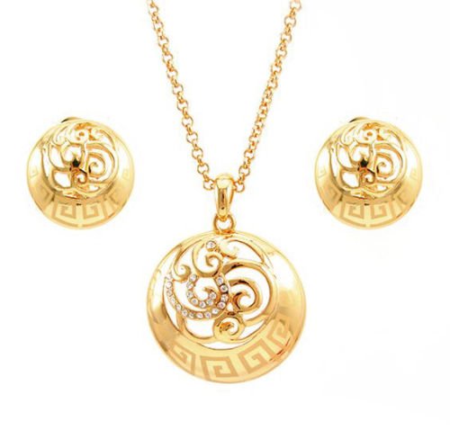 atjewels Round Cut White CZ 14k Yellow Gold Over .925 Sterling Silver Fashion Pendant & Earrings For Girl's & Women's - atjewels.in