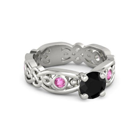 atjewels 14K White Gold Over Sterling Black and Pink Sapphire Solitaire Engagement Ring For Women's MOTHER'S DAY SPECIAL OFFER - atjewels.in