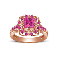 atjewels Princess & Round Cut Pink Sapphire 14k Rose Gold Over .925 Sterling Silver Engagement Ring Size 7 For Women's and Girl's MOTHER'S DAY SPECIAL OFFER - atjewels.in