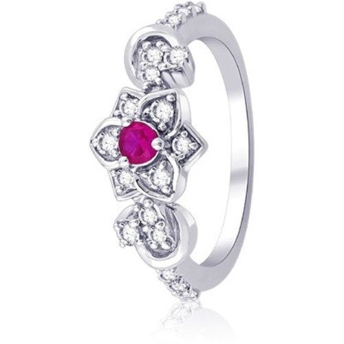 atjewels 14K White Gold Over Sterling Pink & White CZ Floral Engagement Ring for Women's MOTHER'S DAY SPECIAL OFFER - atjewels.in