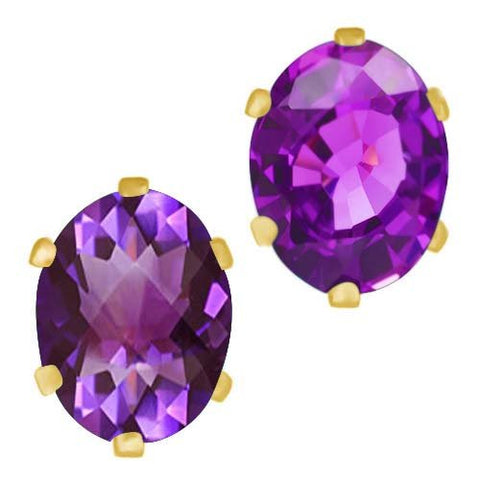 atjewels 14K Yellow Gold Over Sterling Silver Oval Purple Amethyst Stud Earrings For Women's MOTHER'S DAY SPECIAL OFFER - atjewels.in