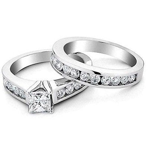 atjewels Princess & Round Cut White CZ Engagement Bridal Ring Set in 18K White Gold Over .925 Sterling Silver MOTHER'S DAY SPECIAL OFFER - atjewels.in