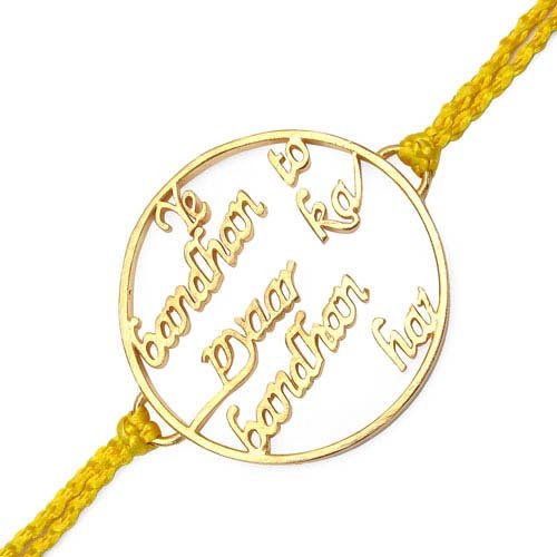 atjewels 14K Yellow Gold Over .925 Sterling Silver YE BANDHAN TO PAYR KA BANDHAN HAI Rakhi MOTHER'S DAY SPECIAL OFFER - atjewels.in