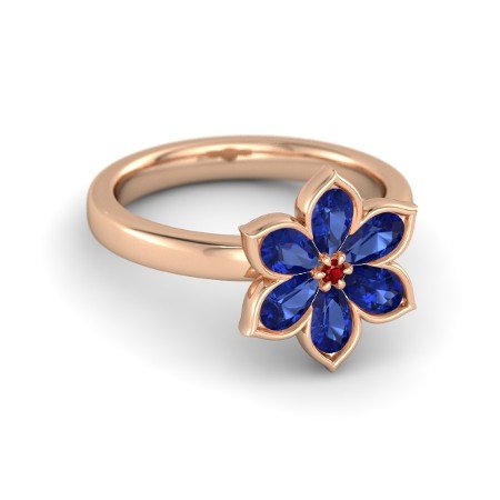 atjewels 14K Rose Gold Plated on .925 Sterilng Silver Pear Cut Blue Sapphire & Round Cut Garnet Flower Ring MOTHER'S DAY SPECIAL OFFER - atjewels.in
