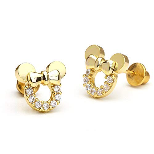 ATJewels 14K Yellow Gold Over 925 Sterling Round White Cubic Zirconia Mickey Mouse Engagement Wedding Stud Butterfly Women's Earrings - atjewels.in