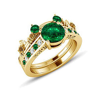 atjewels Yellow Gold Over 925 Sterling Silver Green Emerald and White CZ Mickey Mouse Bridal Ring Set MOTHER'S DAY SPECIAL OFFER - atjewels.in