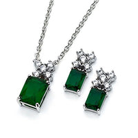 atjewels Emerald & Round Cut Green Emerald & White CZ .925 Sterling Silver Earrings, Ring & Pendant Jewelry Set For Women's/Girl's For (80SJS015)MOTHER'S DAY SPECIAL OFFER - atjewels.in