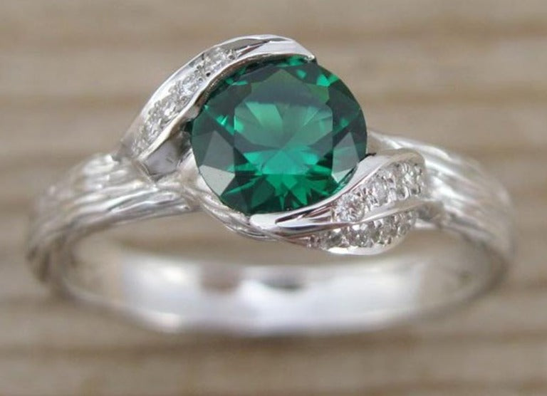 1 CT Round Cut Green Emerald Diamond 925 Sterling Silver Engagement Bypass Ring