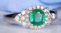 1 CT Cushion Cut Green Emerald Diamond 925 Sterling Sliver Women Anniversary Halo Ring Gift For Her